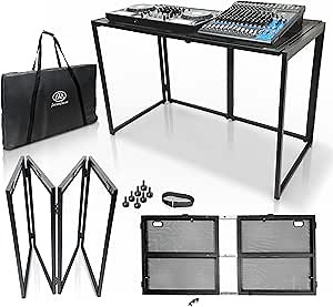 AxcessAbles Portable DJ Table XL – 54” x 27” Music Workstation | 35” Standing Height, 400lb Capacity | Collapsible FOH Sound Desk for DJs, Mixing Consoles, Guitar Techs| Recording Desk | DJ Booth