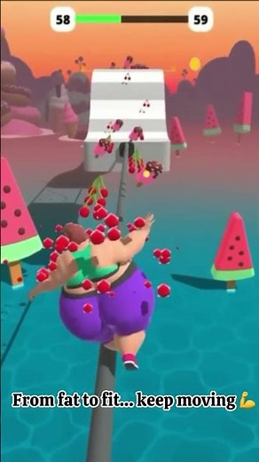 This Fat 2 Fit mobile gameplay shows a runner challenge where players transform from fat to fit