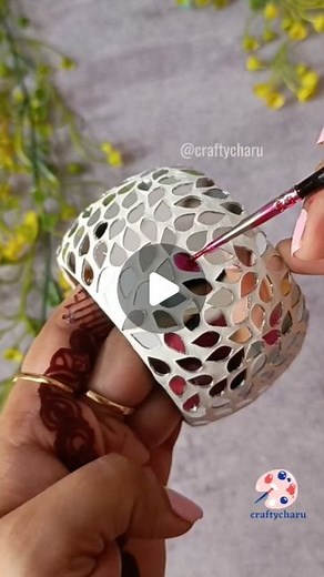 Charu Gupta on Instagram: "DIY bangle for festive season😍😍 Mirror mosaic on wooden bangle😱😱 Creativity has no limits 🎨 Sharing my most exclusive and innovative diy tutorial again with you all for this festive season my dear friends😊 With this process you can give a new look to your old bangle or kada. Toh btao jaldi se haina ye ekdum mast wala idea💡 Feel free to ask any query if you have related to this craftwork. Would love to help you❤ #mirrormosaic #mirrorart #diytutorial #handmadebang