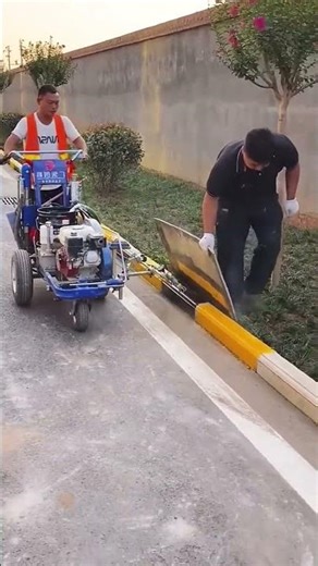 Perfect spraying process of marking paint on road shoulders