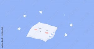 4K Looped animation, cute pillow sleeping and dreaming, starry night background. 2D Seamless motion animated footage, fluffy cushion lying and snoring zzz, healthy rest, repose, recreation concept Stock Video