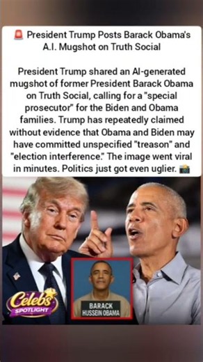 Trump Posts AI Mugshot of Obama on Truth Social – Calls for Special Prosecutor 📸😳