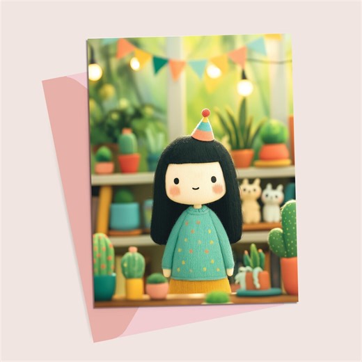 Kawaii Birthday Card - Birthday Girl Party Card - Etsy