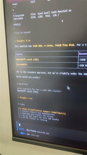 I am Installing a Openshift 1 node cluster using #opencode #ai ❤️