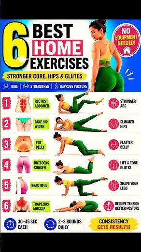 6 Best Home Exercises to Strengthen Your Core, Glutes & Hips | No Equipment #Shorts