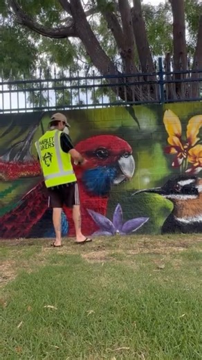 Bird and Nature mural #spray #art #mural #graffitiart #streetart #birds #nature #rosella #flowers