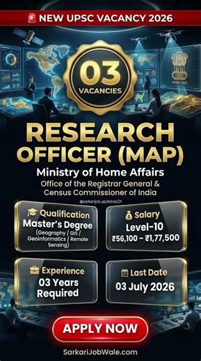 UPSC Research Officer Recruitment 2026 | Geography & GIS Vacancy | Level-10 Govt Job