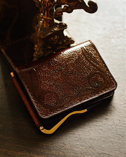 Artistic Leather Money Clip Wallet Vintage Antique Style : Handmade Carving Compact Card Holder Gift - Etsy
