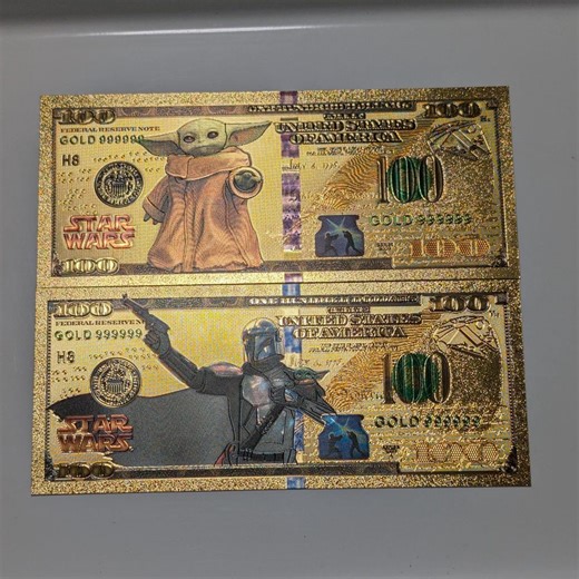 Star Wars Mandalorian 2pc 24K Gold Foil Banknote Set | Grogu & Mando Novelty Bills - Etsy