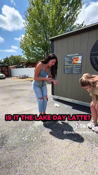 The lake day latte is just THAT GOOD!!! Our manager Chels did so good! 😂❤️ #javajump #spokane #coffeestand #coffee #latte #CapCut
