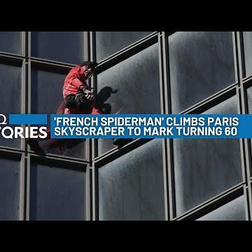'French Spiderman' climbs Paris skyscraper to mark turning 60