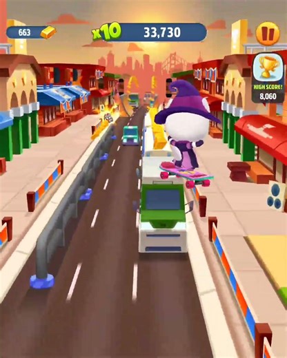 Talking Tom Gold Run Witch Angela Skating The Skateboard Funny Race Android Gameplay #Shorts