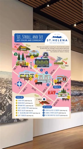 Art is in the air in St. Helena. New Simon Bull MEUSE Gallery installations have joined our Art Stroll, bringing bold energy and stunning color to the places we visit, gather, and explore. Plan your own self-guided stroll with the updated Sit, Stroll, and See map now available at sthelena.com. #MyStHelena | St. Helena, CA