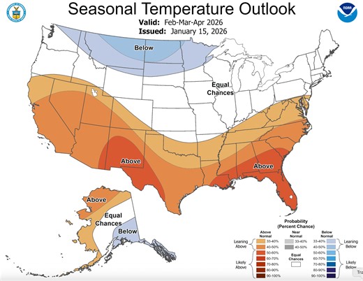 Will it be a warm spring in NC? See NOAA 2026 long-range forecast