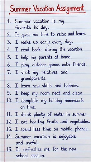 Summer Vacation Assignment in English | Holiday Homework