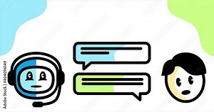 Chat bot talking with man, chat bot, robot and virtual assistant, 4k video animated and animation. Support service bot, automatic reply concept and customer support, motion design and footage
