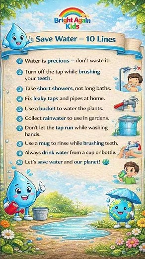 Save Water for Kids 💧 | 10 Easy Lines | Bright Again Kids