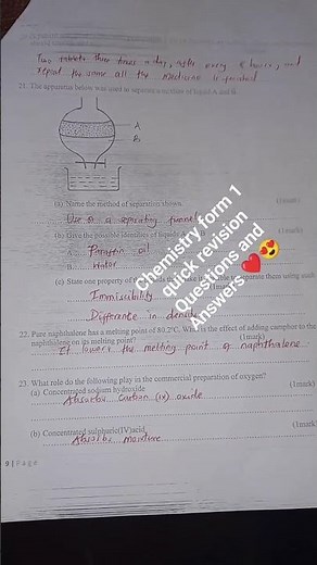 Chemistry form 1 quick revision Questions and Answers ❤️😍😍 #class @milkahwambui6693