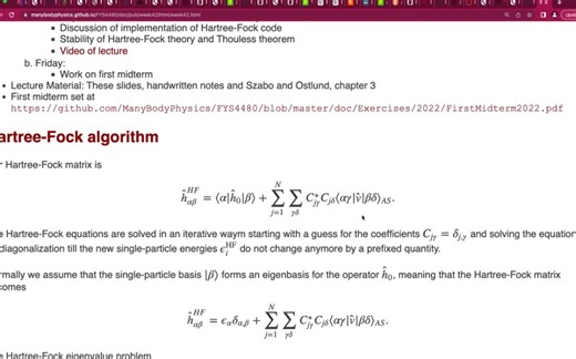 Many-body lecture on Hartree-Fock stability and Hartree-Fock code, Oct 21, 2022