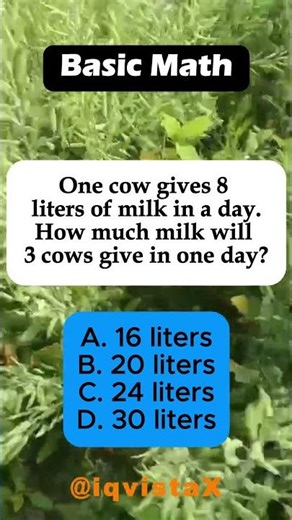 🐄 1 Cow = 8 Liters/Day – 3 Cows = ? Liters/Day (Farm Math!) #shorts #iqvistax