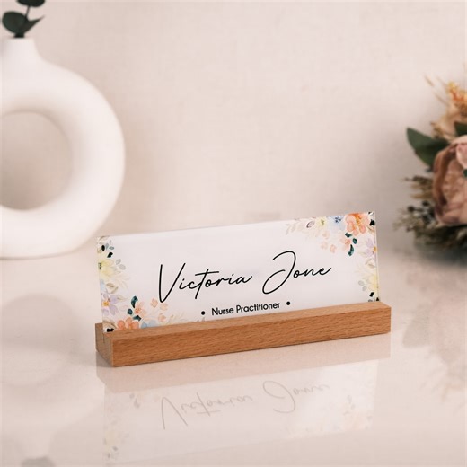 Personalized Acrylic Desk Name Plate: Floral Office Decor for Women Professional Gift for Boss Christmas - Etsy