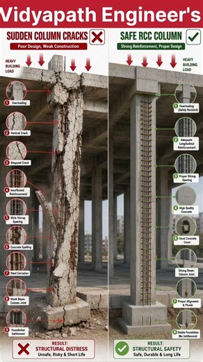 CRACKED RCC COLUMN vs SAFE RCC COLUMN ⚠️ Biggest Construction Mistake! #vidyapathengineers