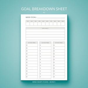 Goal Breakdown Sheet | A5 Printable Goal Planner | Action Steps Tracker | Minimal Productivity Template PDF - Etsy Australia