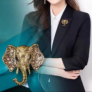 Anne Klein gold / silver tone diamonds elephant brooch micro pave setting