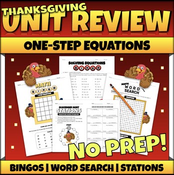 One Step Equations Worksheets Activities Games Thanksgiving Math Review