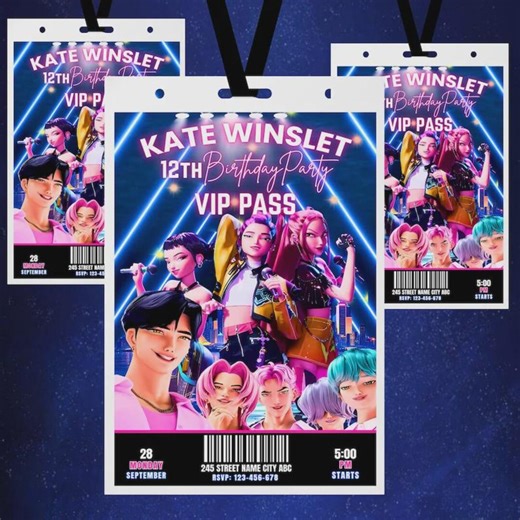 Kpop Birthday Party VIP Pass Invitation, Girl Group Theme (canva Template Digital Download ) - Etsy