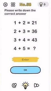 Brain Out Level 58 walkthrough solution for 4+5 is nine
