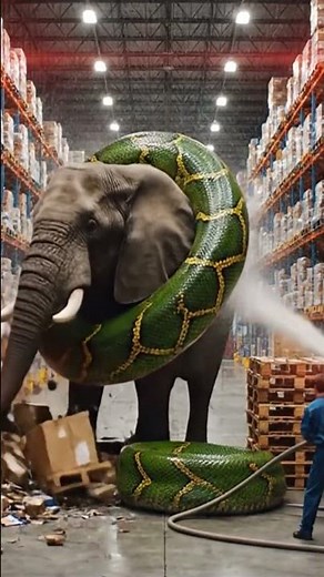 Giant Python vs Elephant - A Warehouse Showdown #AIArt #Viral #Shorts