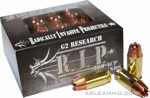 G2 Research R.I.P. Pistol Ammunition G2RIP380ACP, 380 ACP, RIP Hollow Point, 62 GR, 1250 FPS, 20 Rd/bx