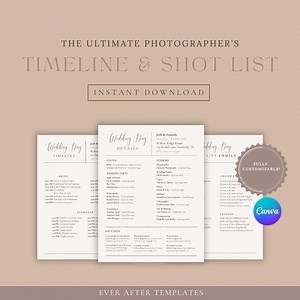 Wedding Day Timeline Template for Photographers, Planners and Brides | Fully Editable Shot List & Planner, Perfect for Stress-free Weddings - Etsy