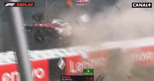 Formule 1 : l'énorme crash de Guanyu Zhou en vidéo