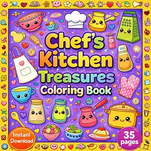 Kawaii Kitchen Coloring Book for Kids, 35 Pages Printable PDF, Cozy Cute Cooking Coloring Pages, Bold Easy Preschool Coloring Book - Etsy