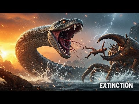 Blood-Red Battle : Giant Serpent Battle Mega Mutant Crab as Humans Flee
