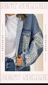 Plus Size Leopard Long Sleeve Denim Jacket