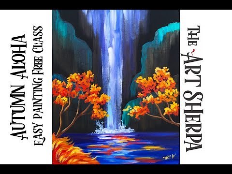 Autumn Aloha Tropical Waterfall Step by Step Acrylic Painting on Canvas for Beginners | TheArtSherpa
