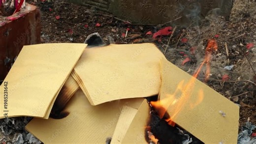 Chinese Qingming Festival activities involving ancestor worship and burning of joss paper.