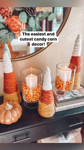 Super cute and easy candy corn DIY project #fallvibes #fallcrafts #falldecor #falldecorating #betterhomesandgardens #DIY | The Magnolia Mercantile