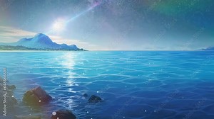 fullmoon over the ocean background in anime illustration style, 4K animation