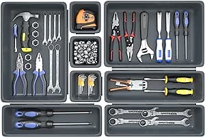 8PCS Tool Box Organizer Tray Divider Set, Plastic Desk Drawer Organizer Bins, Garage Organization and Storage Toolbox Accessories for Rolling Tool Chest Cart Cabinet Workbench, Grey