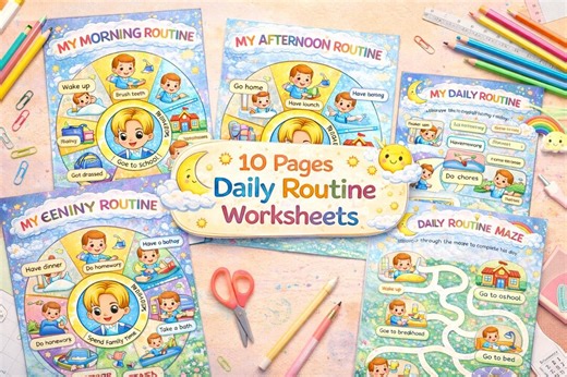 Kids Daily Routine Worksheets | ESL Printable Activity | Morning Afternoon Night (PDF) - Etsy