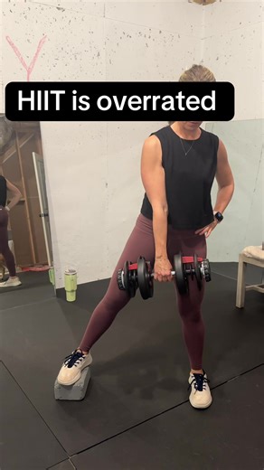 Everyone loves HIIT because it feels productive. You’re sweating. Your heart’s racing. You’re exhausted. But here’s the truth: exhausted doesn’t mean effective. HIIT trains you to tolerate fatigue. Strength training forces your body to adapt. When you lift weights: • You build muscle (which actually changes how your body looks) • You increase your metabolism long-term • You get stronger, not just tired • You can track real progress: more weight, more reps, better control HIIT? • Burns calories o