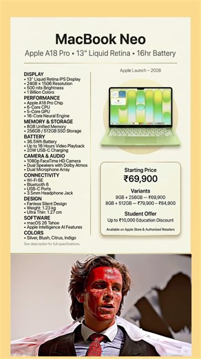 MacBook Neo Full Specs | Worth Under ₹70K?