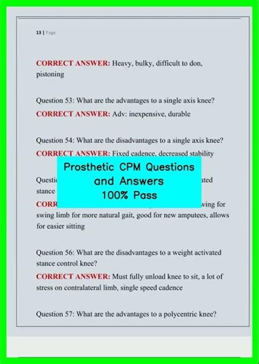 Prosthetic CPM Questions and Answers 100% Pass video