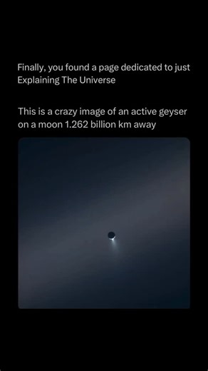 Explaining The Universe on Instagram: "Follow (us) @ExplainingTheUniverse to learn something NEW every day 🧠💫 Moon geysers are powerful jets of water vapor and ice particles that shoot out from beneath the surface of certain moons in our solar system. The most famous examples are found on Saturn’s moon Enceladus and Jupiter’s moon Europa. These geysers erupt through cracks in the icy crust, driven by internal heat created from tidal forces—gravitational flexing caused by the parent planet’s st