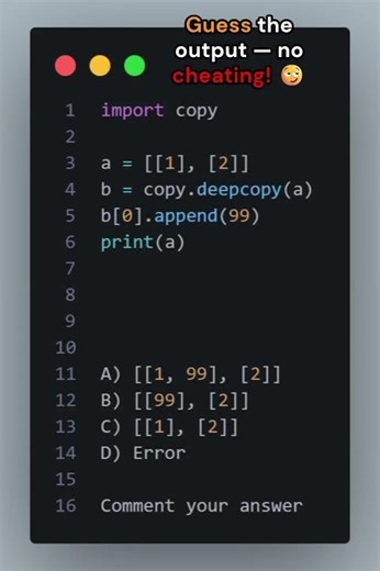 Deep Copy vs Shallow Copy in Python 🔥 Tricky List Question #coding #correctcoding#ai #python #copy