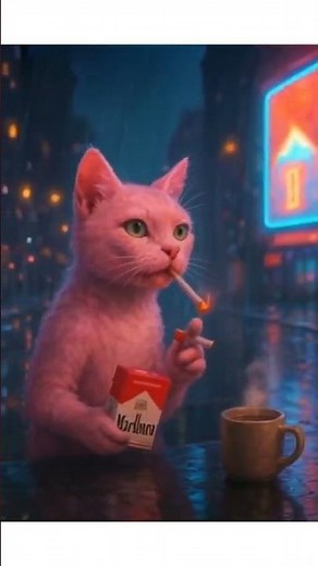 Pink cat smoking a cigarette #cute #animals #funny #cat